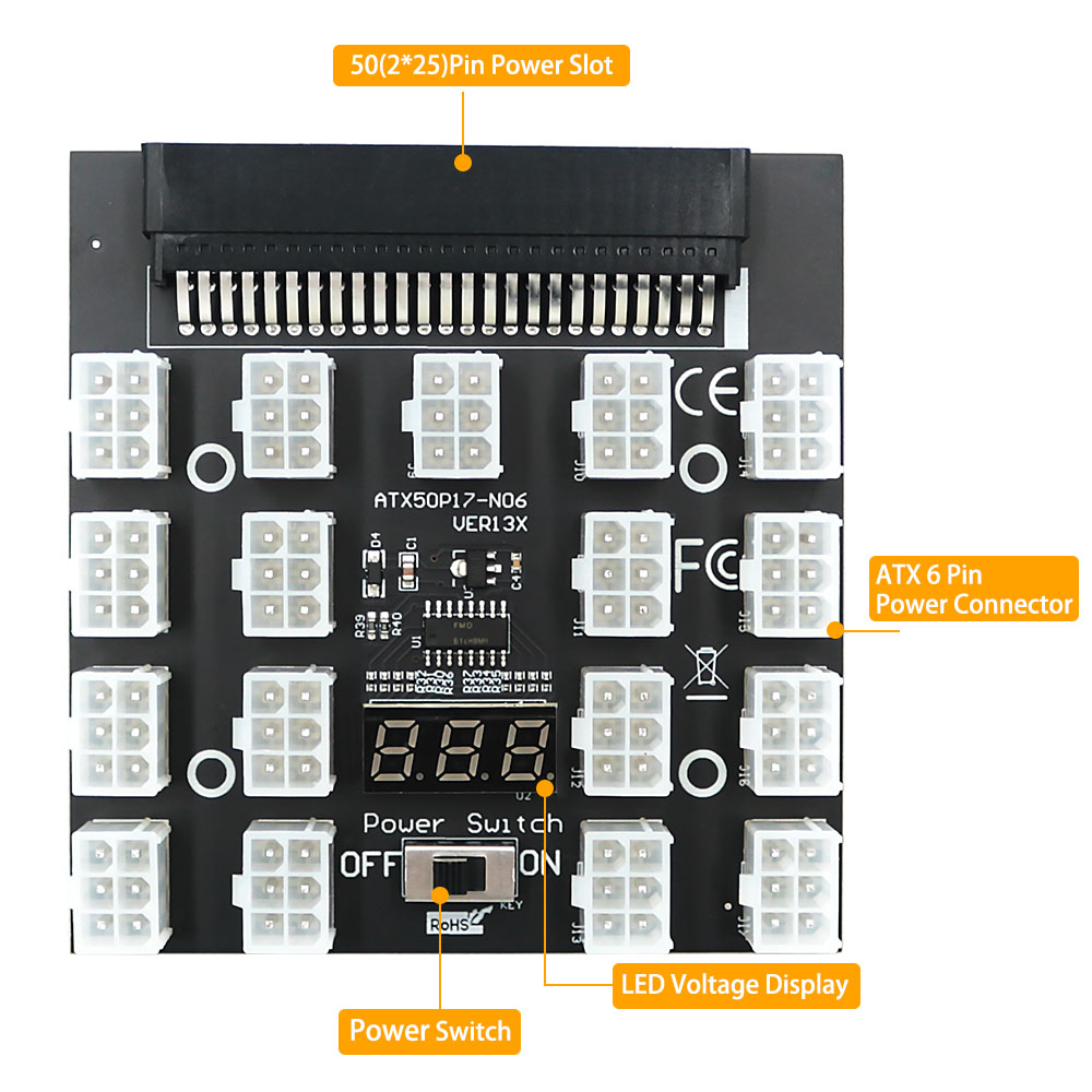 PCI-E 12V 50Pin to ATX 17 x 6P - 2000W Atx Mining Power Supply review and price